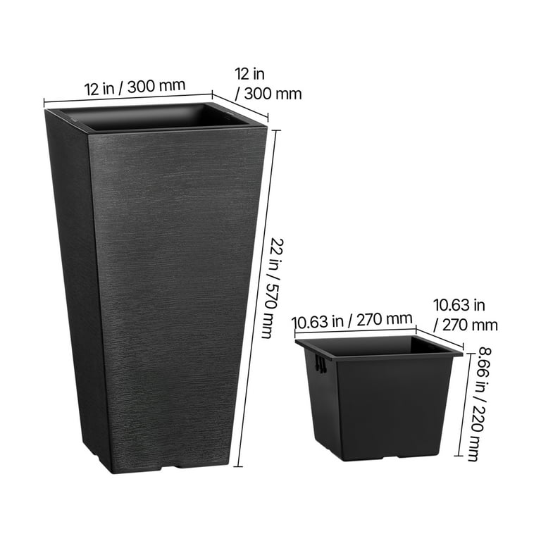KFFKFF Set of 2 Tall Square Planters, 22 Inch, Black photo 8
