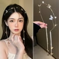 thumbnail image 3 of opolski Faux Pearls Hair Hoop Sparkling Rhinestones Exquisite Butterflies Tassel Girl Crown Headband Hair Accessories Silver, 3 of 8