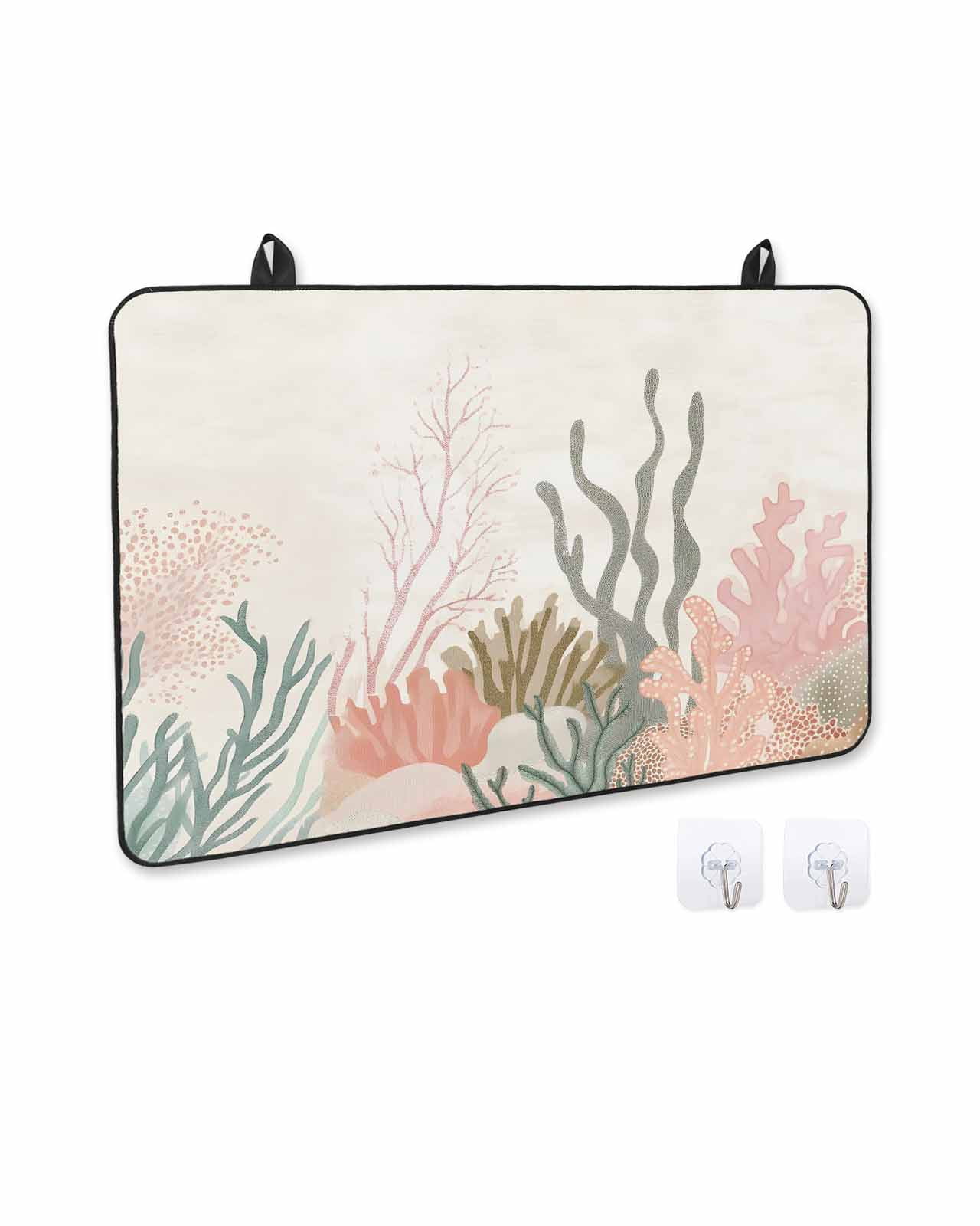 nqOlkjepod Large Induction Cooktop Protector Mat 28.5"x20.5", Coastal Coral Stove Top Covers for Electric Stove, Retro Watercolor Farmhouse Ocean Seaweed Stove Burner Cover Mats Stove Cover