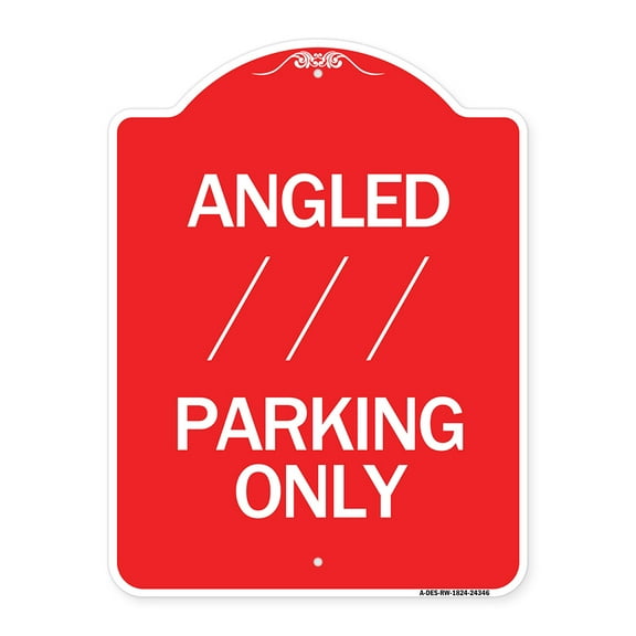 SignMission A-DES-RW-1824-24346 18 x 24 in. Designer Series Sign - Angle Parking Only with Bidirectional Arrow 1, Red & White