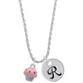 thumbnail image 1 of Delight Jewelry Silvertone Small Pink Cupcake with Crystal Sprinkles Silvertone Script Initial Disc - R - Charm Necklace, 20"+3", 1 of 4