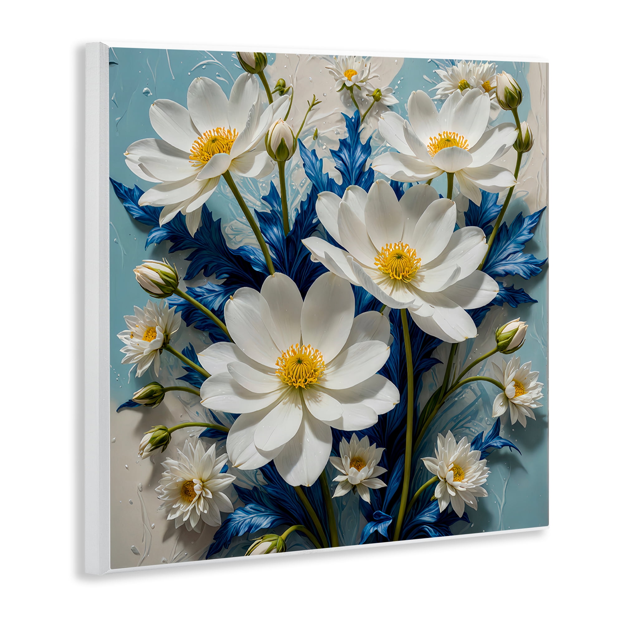 Stupell Industries Magnolias & Blue Florals Plants & Flowers Painting Unframed Art Print Wall Art, 12 x 12