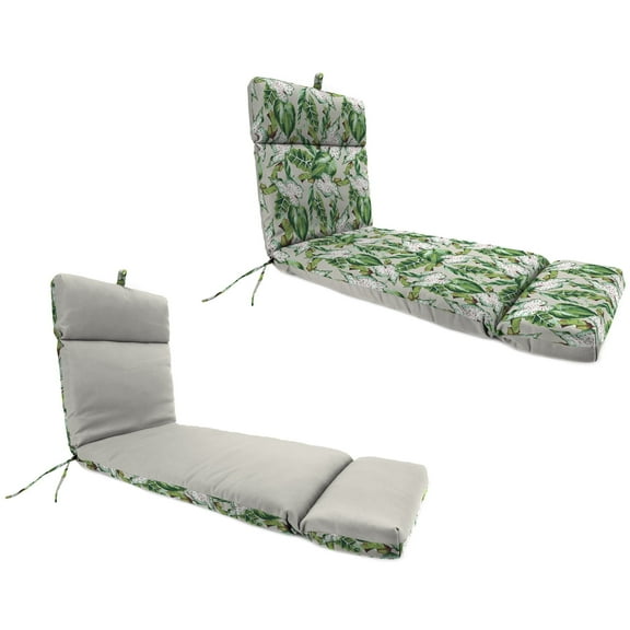 Jordan Manufacturing 72" x 22" Woodsy Juniper Beige Leaves and Juniper Light Gray Solid Reversible Rectangular Outdoor Chaise Lounge Cushion with Ties and Hanger Loop