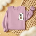 thumbnail image 4 of yardsong Halloween Sweatshirt for Women Spooky Season Funny Casual Long Sleeve Shirts Cute Ghost Crew Neck Pullover Tops Army Green,S, 4 of 7