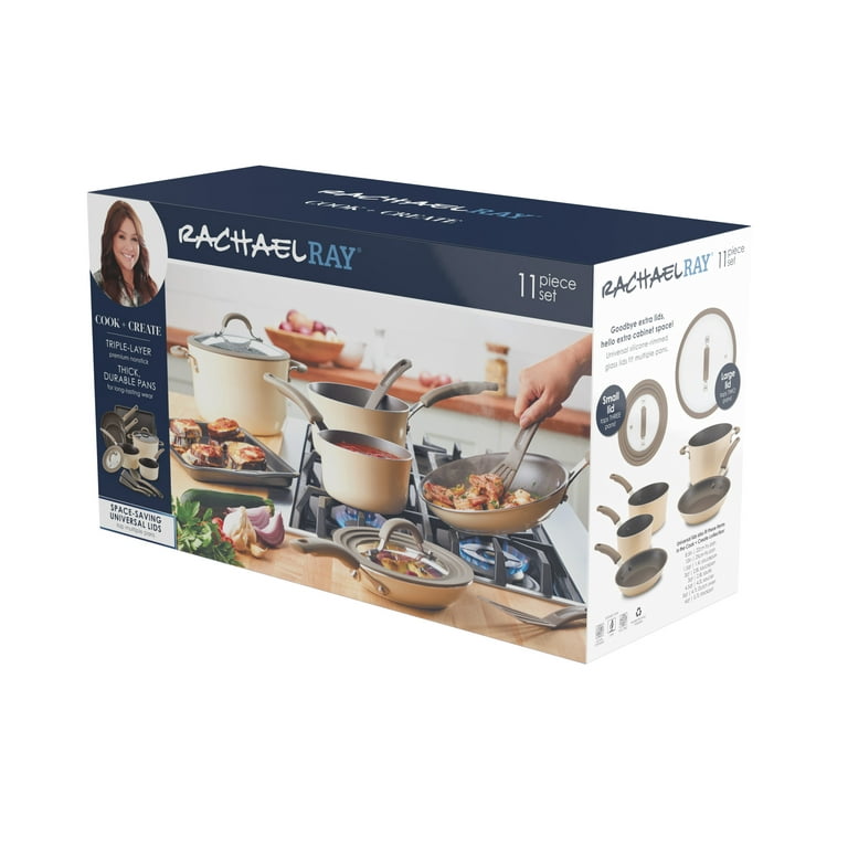 Rachael Ray Cook + Create 11pc Aluminum Nonstick Cookware Set - Almond