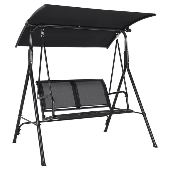 Columpio Colgante para Exterior de 2 Asientos | Con Dosel Ajustable, Cojines Gruesos, Estructura de Acero Resistente, Portavasos y Mesa de Almacenamiento, Impermeable y Resistente a los Rayos UV