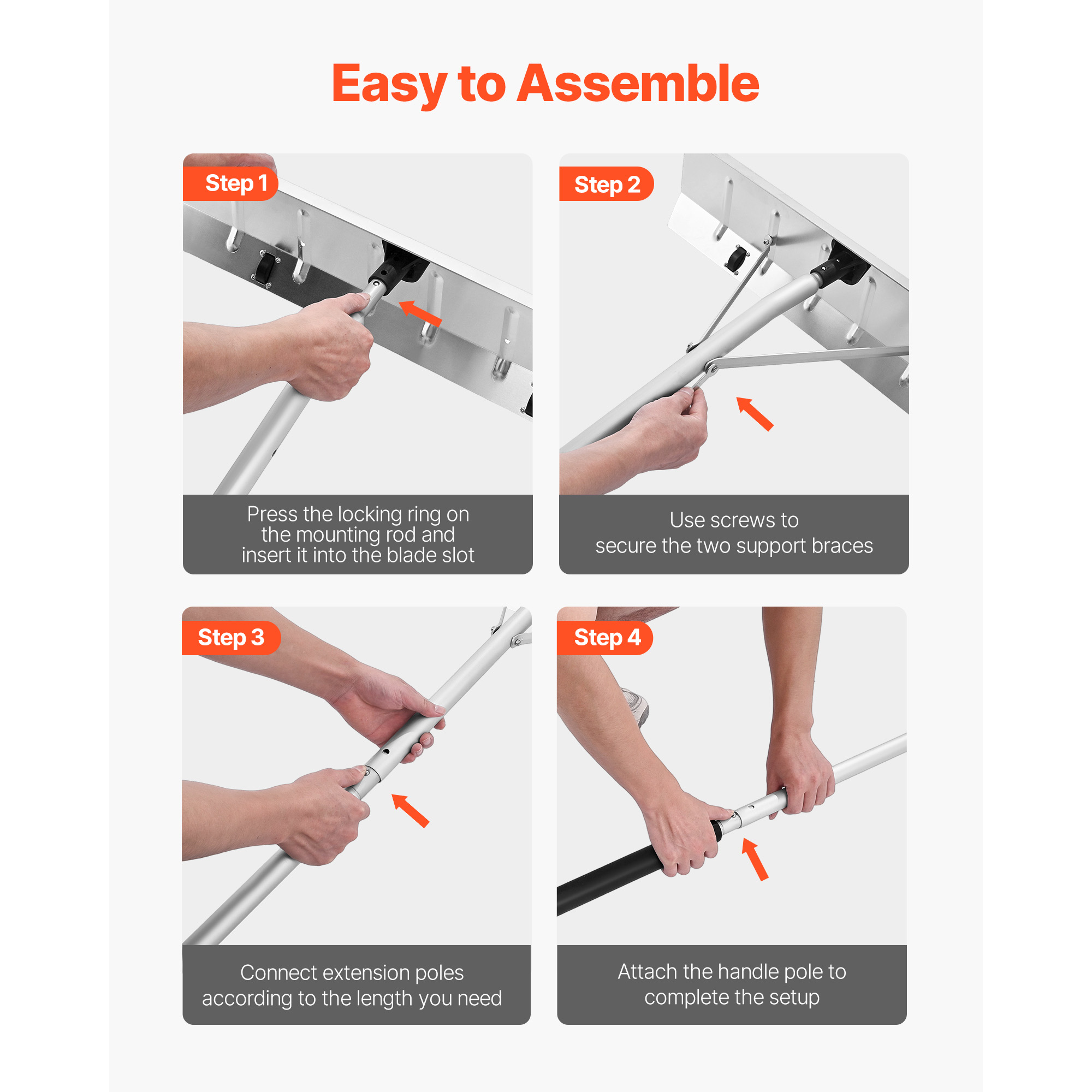 KFFKFF Snow Roof Rake, 26 in Aluminum Blade, 7.5-20 ft Adjustable Roof Snow Scraper with Wheels, Anti-Slip Handle for Snow, Leaves, and Debris Removal
