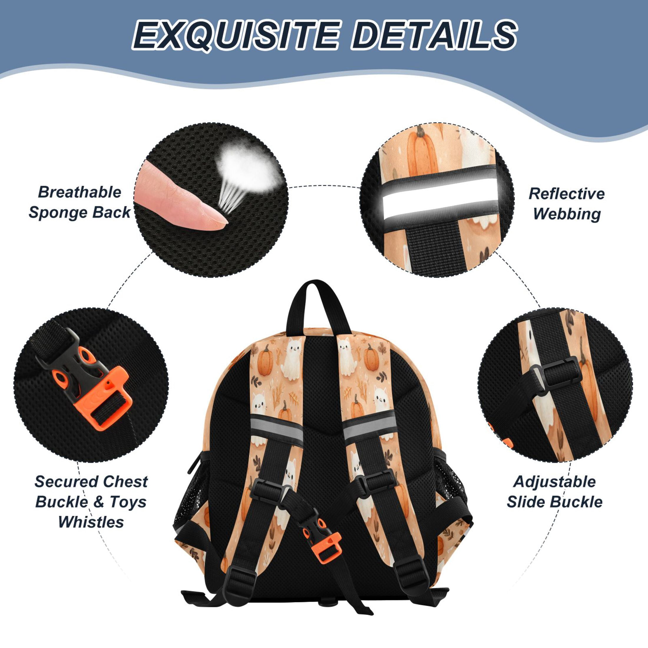RMDQTR Adorable Ear-Print Backpack with Reflective Strip and Anti-Lost Leash Adjustable Shoulder Straps Mini Travel Backpack Ghost White Cats