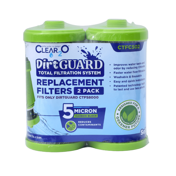 CLEAR2O® DirtGUARD™ Total Filtration Replacement Water Filters – 2 Pack (CTFC502) | Reduces Lead, Chlorine Taste & Odor | Long-Lasting Performance
