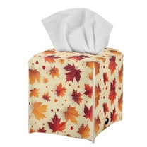 Psesaysky Square Tissue Box Cover - Waterproof PU Leather Tissues Cube Boxes Holder Fall Aesthetic Desk Decor for Room, Home & Office - Maple Leaves