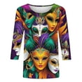 thumbnail image 5 of Mardi Gras Shirts for Women 3/4 Sleeve Crew T-Shirt Sequin Sparkly Blouses Funny Holiday Outfits Fat Tuesday Tshirt Mask Graphic Tees Spring Fashion Outfits Trendy Clothes 2026, 5 of 6