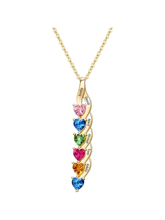 Personalized Birthstone Necklace with Names for Women, Custom Vertical Family Necklace with 1-6 Names and Birthstones, Engraved Infinity Pendant Jewelry Gift for Mom Grandma Wife