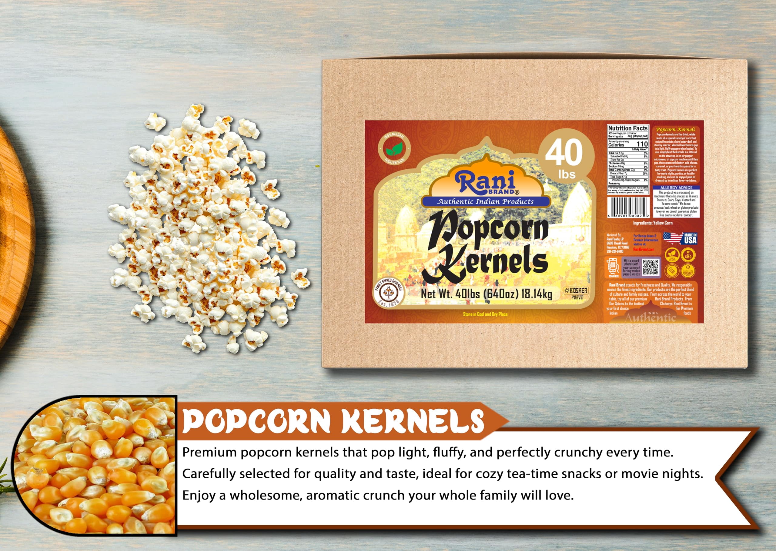 Rani Popcorn Kernels 40lbs (640oz) 18.14kg Bulk Box, Perfect for Stovetop, Microwave & Popcorn Machines ~ All Natural | Gluten Friendly | Vegan | NON-GMO | Kosher