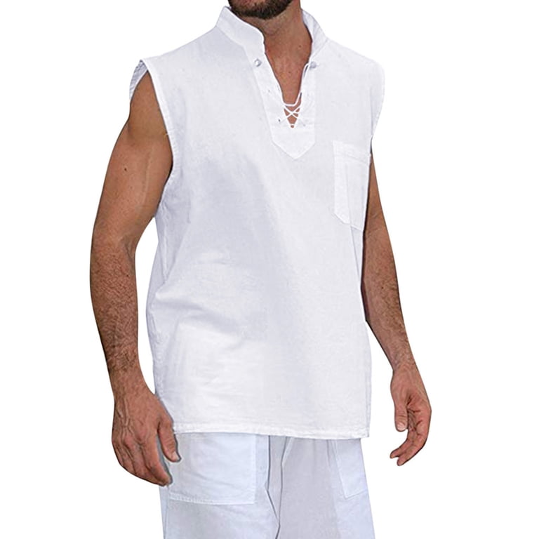 SwiftWear Tank Top T Shirts for Men V-Neck Sleeveless Cotton Linen