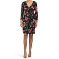 thumbnail image 2 of Anne Klein Women's Roses Floral Print Long Sleeve Wrap Mini Dress-Black / 6, 2 of 6