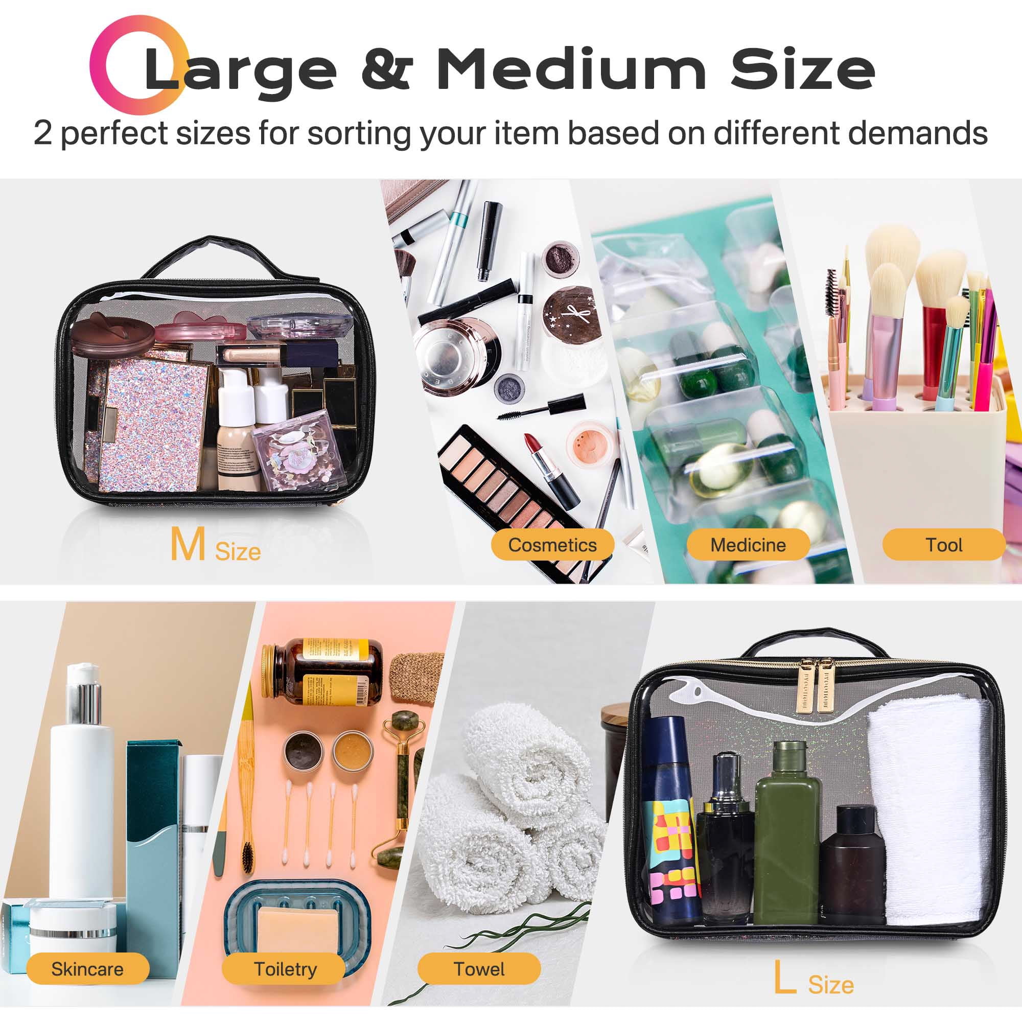 Byootique Set of 2 Clear Makeup Bag Cosmetic Organizer Travel Toiletry Pouch  Handle Zipper for Makeup Artist Black - Walmart.com