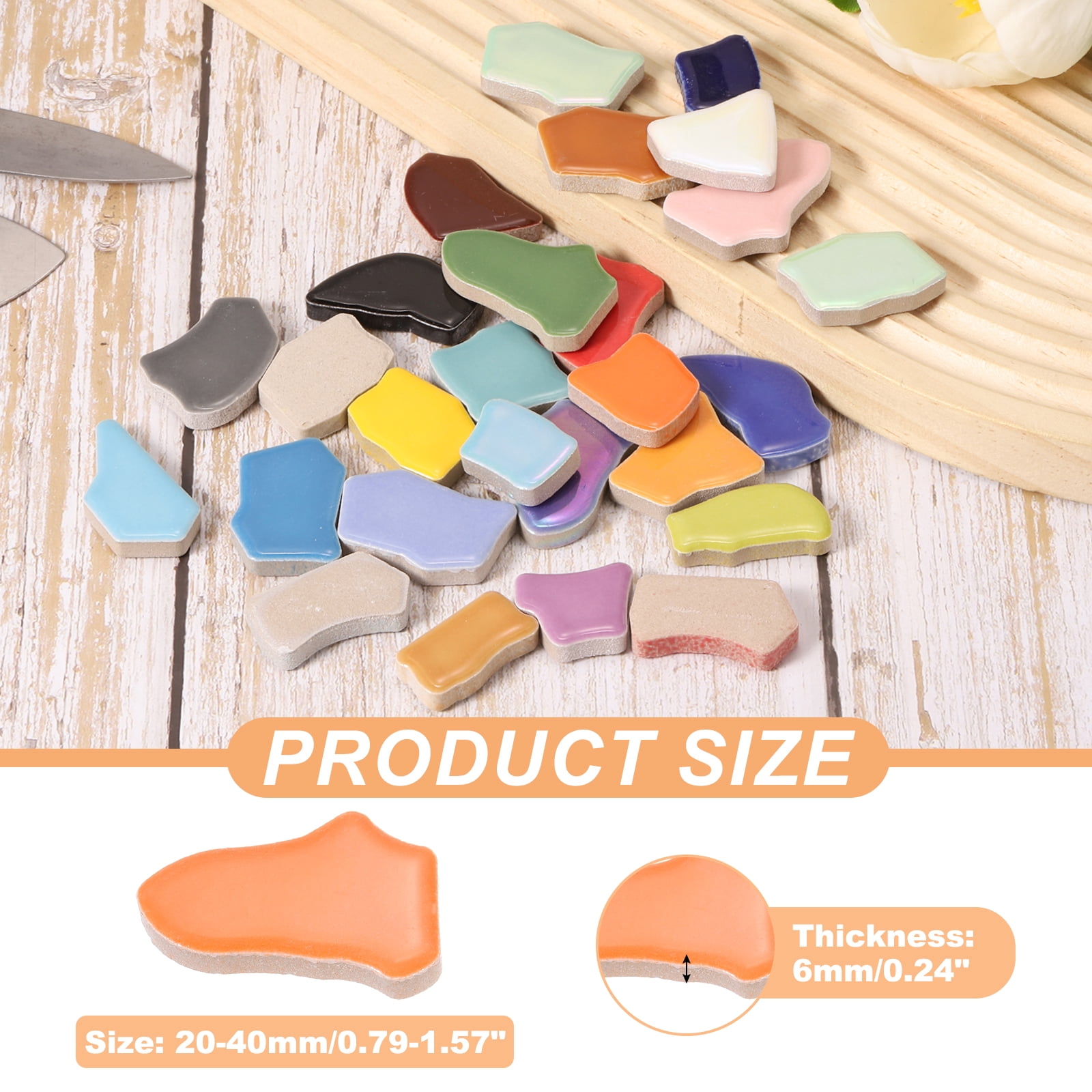500g/1.1LB Irregular Ceramics Mosaic Tiles, 0.79"-1.57" Mosaic Stained Tile Broken Porcelain Pieces Stones Bulk for DIY Craft Making Vases Home Decoration, Dark Orange