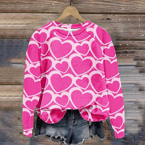 Meichang Valentines Day Shirts Women Love Heart Graphic Sweatshirt Cute Tops Heart Graphic Sweatshirt Holiday Crew Neck Long Sleeve Sweatshirts