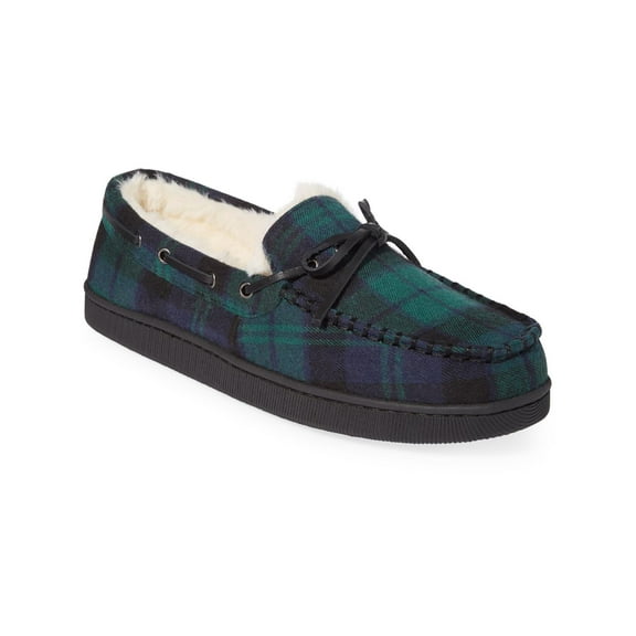 Club Room Mens Flannel Faux Fur Moccasin Slippers