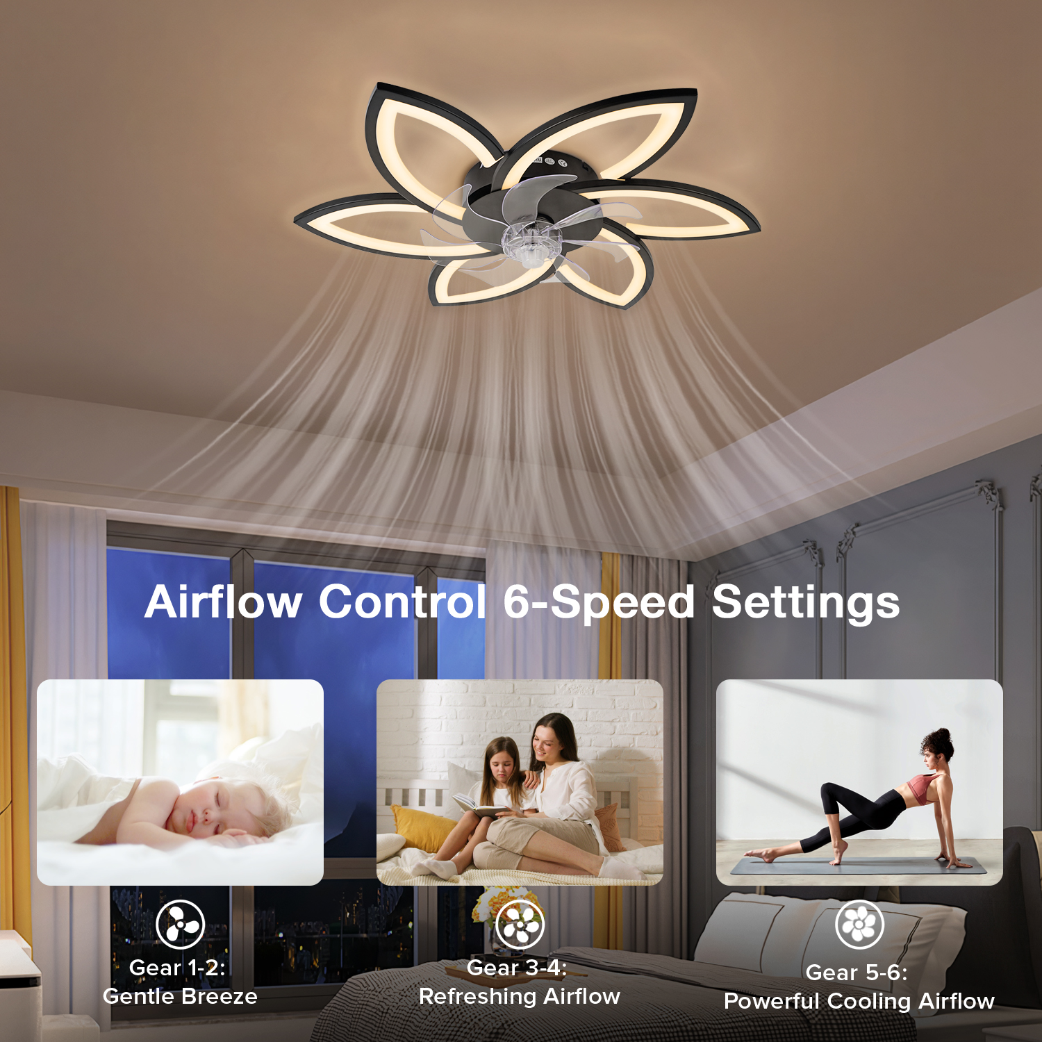 Ceiling Fan Light and Remote FIMEI Ceiling Light with Fan 3 Colors 6 Wind Levels