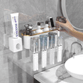 thumbnail image 6 of Multifunctional Wall Mount Toothbrush Holder Rack Organizer Automatic Toothpaste Dispenser Squeezer with Magnetic Cups 5 Toothbrush Slots Accessory Storage, 6 of 15