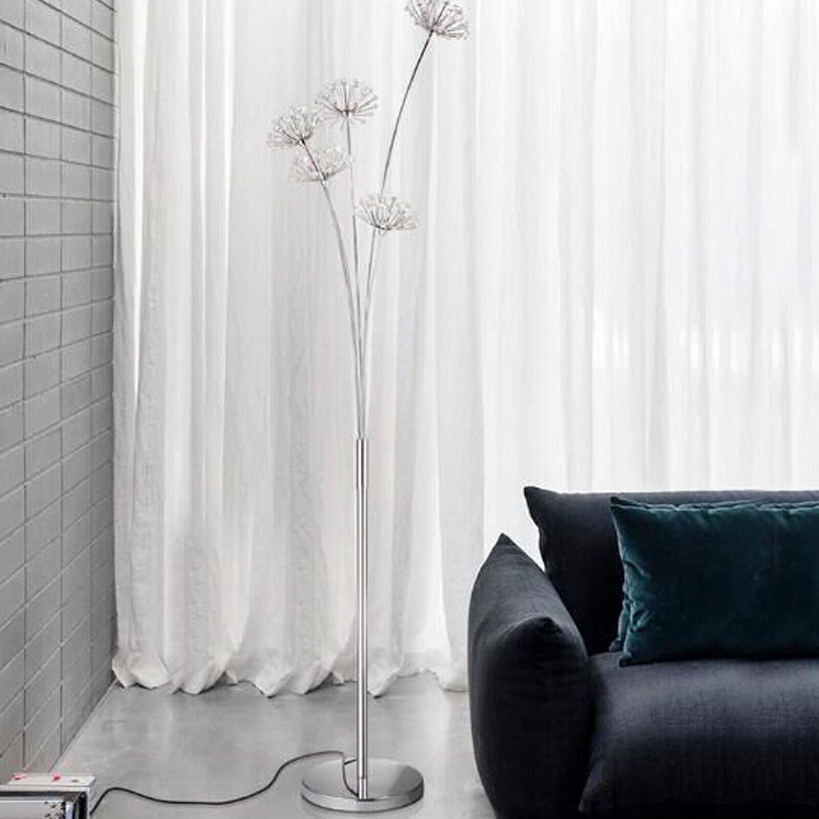 110V Crystal LED Floor Lamp Living Room Lighting Standing Lamp Tall Pole Shade 5 Head for Home, Office