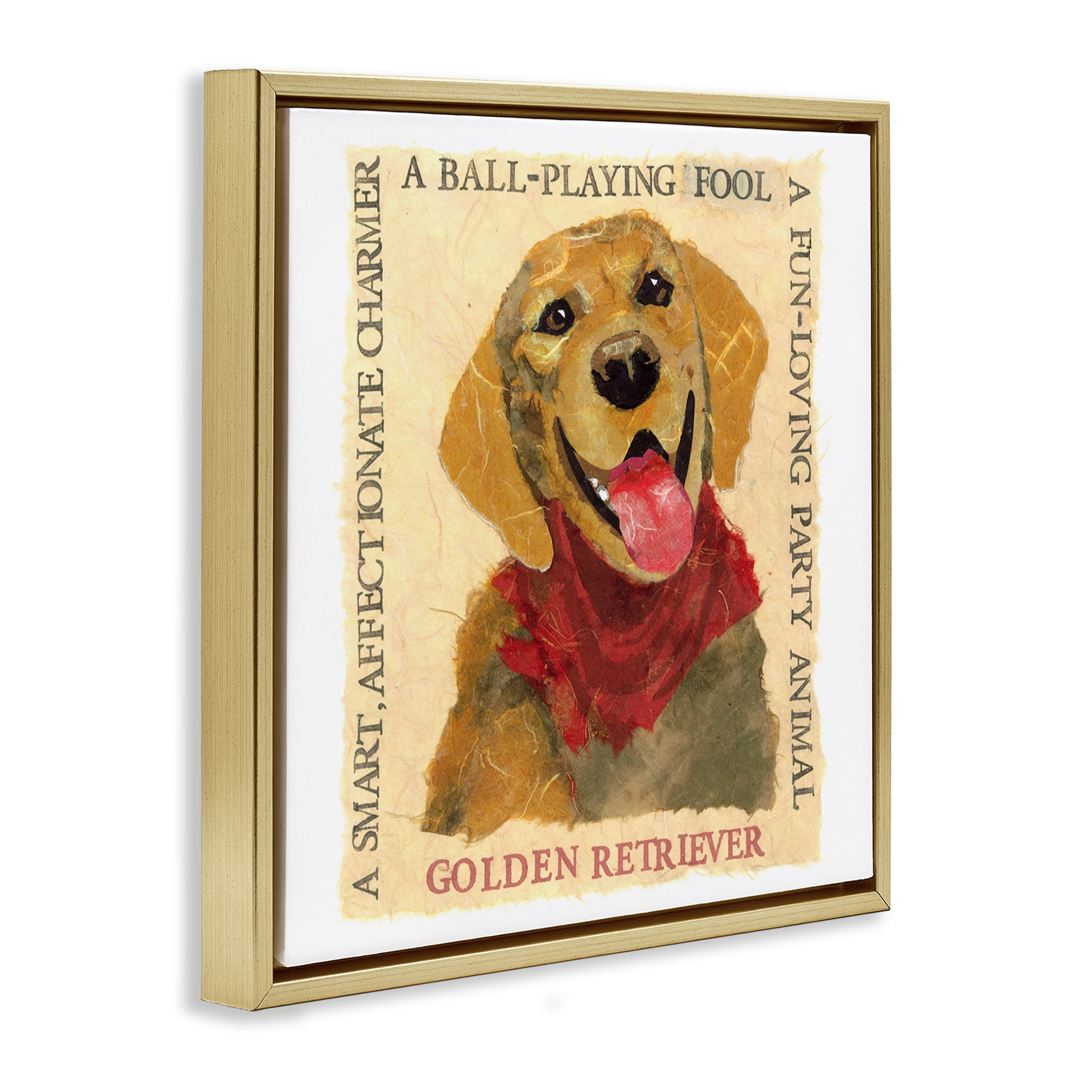 Stupell Industries Fun Golden Retriever Phrases Animals Painting Gold Floater Framed Canvas Art Print Wall Art, 18 x 18