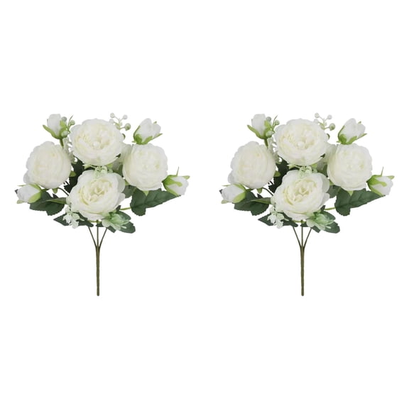 PPKVUFD 2 Pack 12 Inch Wedding Bouquets for Bride Bridesmaid White Artificial Rose Bouquet Fake Silk Roses Flowers Bunches Bulk for Home Office Garden Parties Decoration