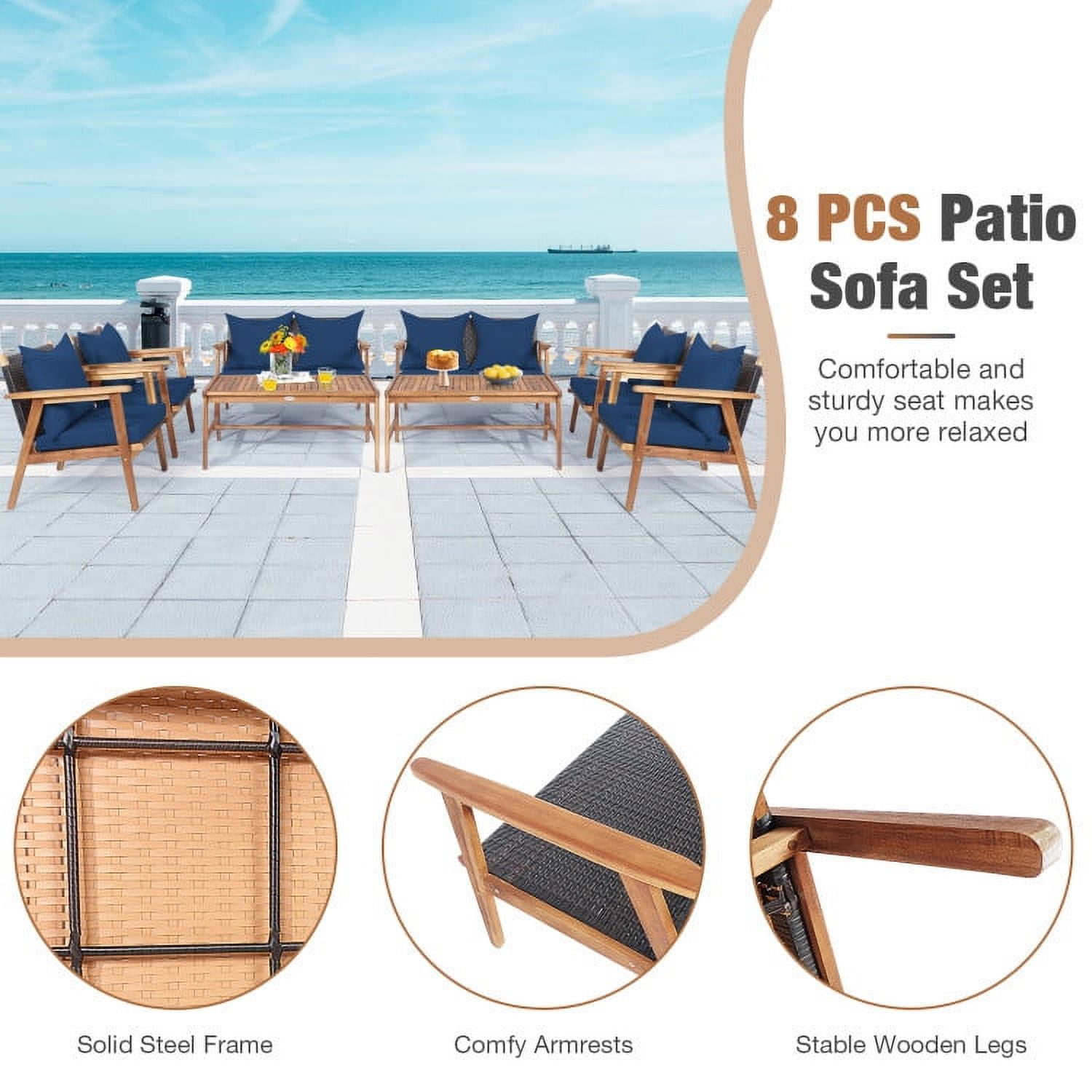 Aimee Lii 4 Pieces Patio Wicker Rattan Furniture Set for Lawn Backyard, Acacia Wood Patio Outdoor Patio Furniture, Navy Aimee Lii 4 Pieces Patio Wicker Rattan Furniture Set for Lawn Backyard, Acacia Wood Patio Outdoor Patio Furniture, Navy