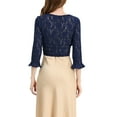 thumbnail image 3 of INSPIRE CHIC Women's Bolero Cardigan Ruffle 3/4 Sleeve Tie Front Lace Shrug Top Dark Blue XL, 3 of 5