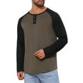 thumbnail image 4 of INSPIRE CHIC Camisetas de Hombre de Manga Larga Raglán Casual Estilo Baseball Henley T-Shirts S Marrón Negro, 4 of 6