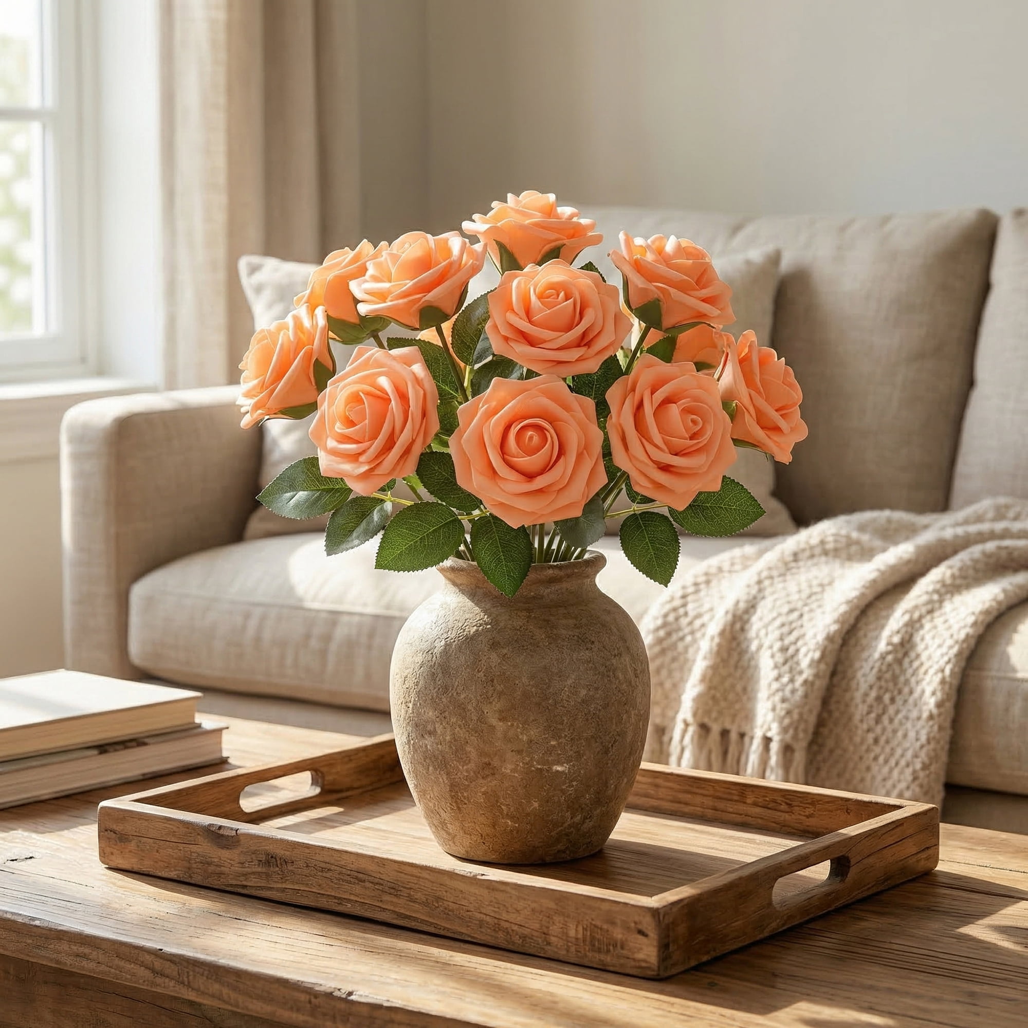 Unique Bargains Artificial Detachable Rose Silk Flower Orange 7.1"