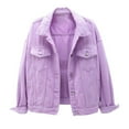 thumbnail image 5 of Dezsed Women's Oversized Denim Jacket Women Spring And Warm Solid Long Sleeve Jacket Outerwear Purple XXXL, 5 of 5