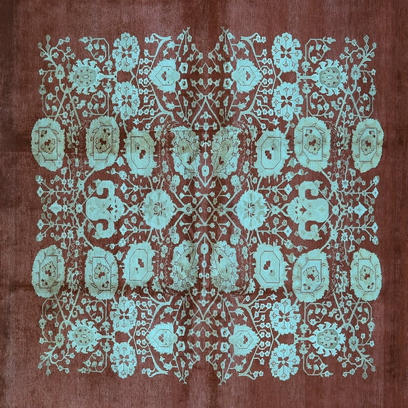 Ahgly Company Indoor Square Oriental Light Blue Industrial Area Rugs, 3' Square