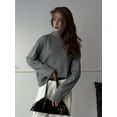 thumbnail image 5 of Women'S High Collar Sweater Chunky Long Sleeve Knitted Pullover Trendy Fall Winter Basic Jumper Top Dark Gray L, 5 of 7