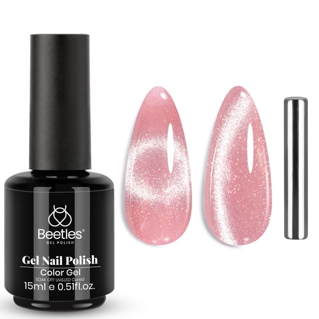 Esmalte de uñas en gel con forma de escarabajos con purpurina rosa ojo de gato con imán, 20 unidades