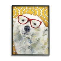 Stupell Industries Polar Bear Red Glasses Bold Yellow Geometric Pattern, 11 x 14, Design by Kamdon Kreations