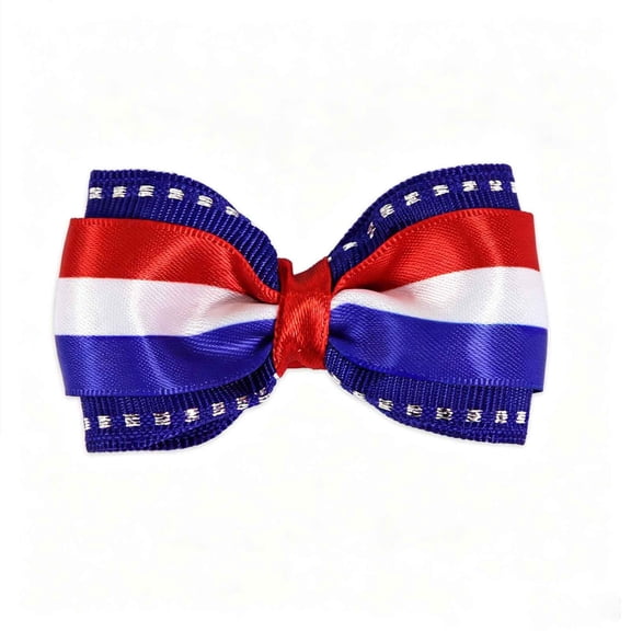 Lypsnake 4th of July Hair Bow Clips, Patriotic Red White Blue Satin Bow with Rhinestone Accents, Alligator Hair Clips for 250th Anniversary and Summer Festivals