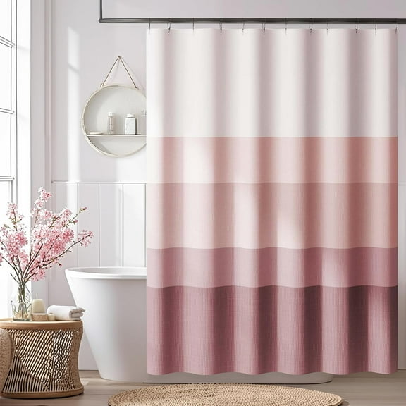 Ombre Dusty Pink Striped Shower Curtain Waterproof Fabric Shower Curtains for Bathroom Gradual Color Minimalist Design Modern with Hooks 60"W x 72"L (Pack of 1)