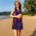 thumbnail image 3 of Easygdp Purple-Red Skull para Vestido Transpirable de Mujer, Vestido Suelto de Manga Corta con Pliegues y Bolsillos para el Verano, 3 of 7