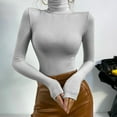 thumbnail image 2 of Besolor Turtleneck Bodysuits for Women Long Sleeve Ribbed Stretch Leotards Tops Fashion Bodysuits Blouse Gray, 2 of 7