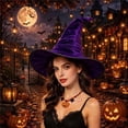 thumbnail image 6 of Witches Hat for Women Shapeable Colorful Velvet Wide Brim Pointed Halloween Purple One Size by Fnhpitd, 6 of 6