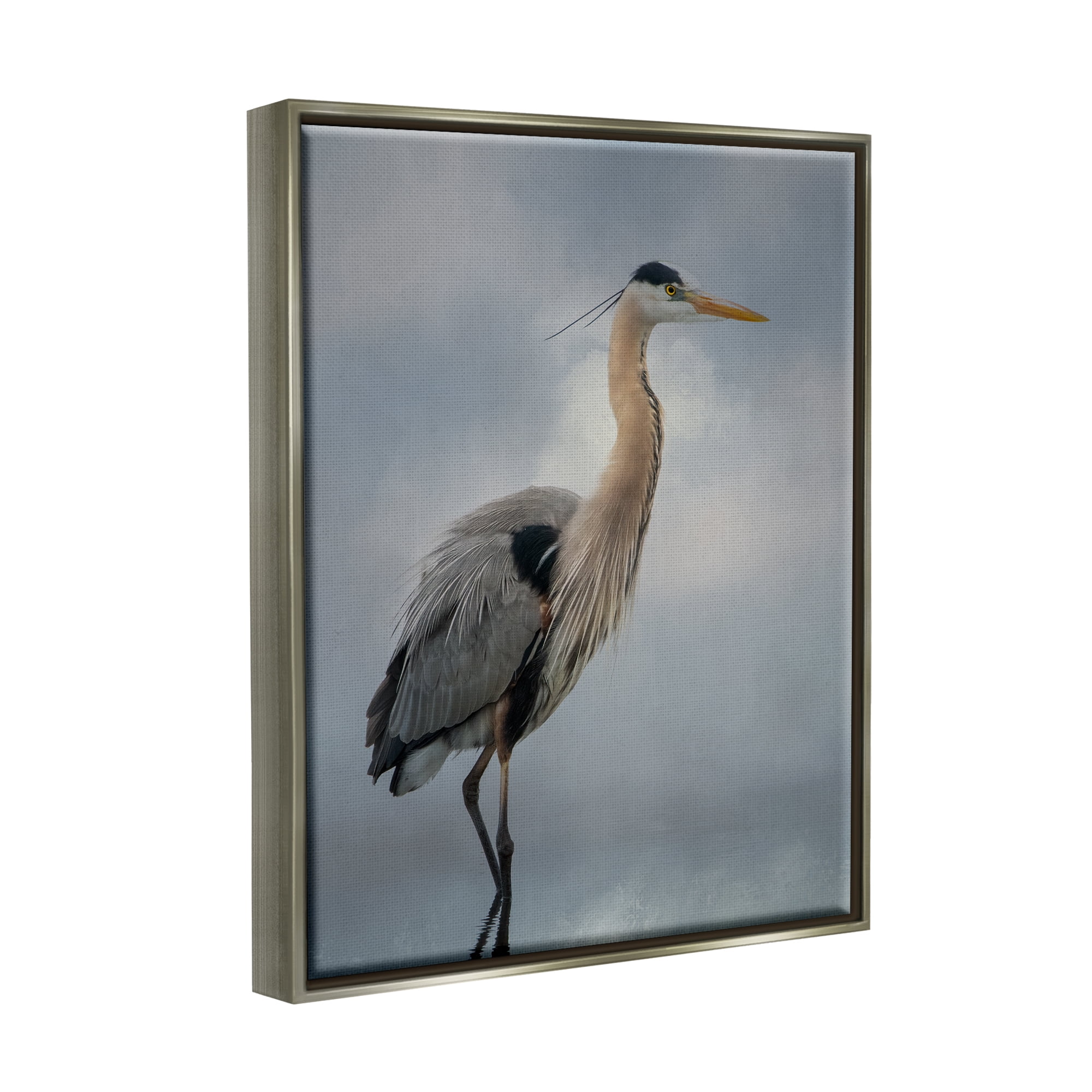 Stupell Perched Egret Water Reflection Animals & Insects Photography Gray Floater Framed Art Print Wall Art