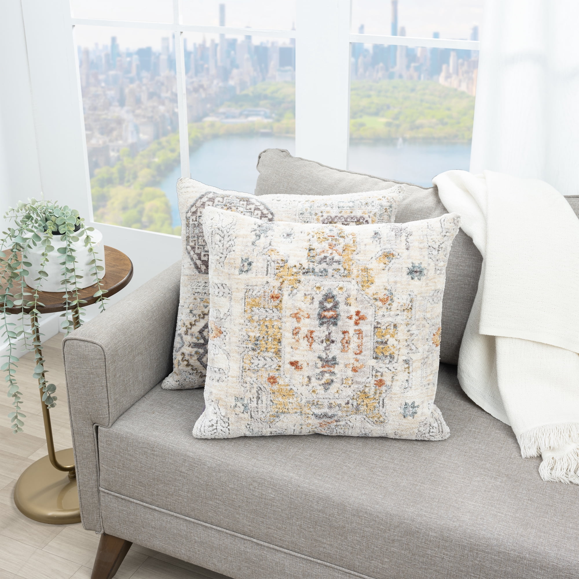 Harlow Hill Irving 20" x 20" Striped Performance Adult Decorative Throw Pillow Cover, Light Gray/Multi