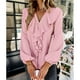 thumbnail image 4 of Blusa de manga larga con cuello en V, diseño de empalme de encaje con volantes, ajuste holgado, Color puro, Top informal para mujer para todas las estaciones, 4 of 8