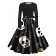 thumbnail image 1 of Haivin Robe à Imprimé d'Halloween pour Femme, Col Rond à Manches Longues avec Jupe Évasée Fluide, Robe de Costume pour Fête d'Halloween et Événements de Cosplay, 1 of 3