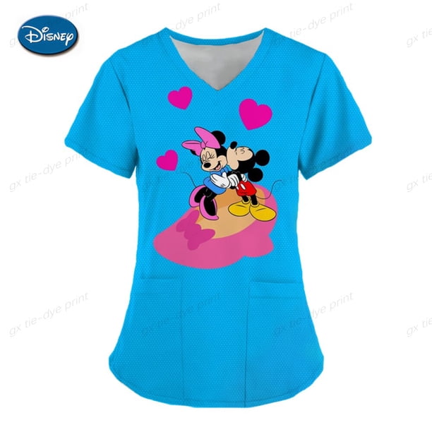 Cute Minnie Print Nurse Uniforms Scrub Tops Working Nurse Disney Mickey Mouse Blouse Nursing Uniform Shirts Medical UniformXXL Gao Jinjia LED
