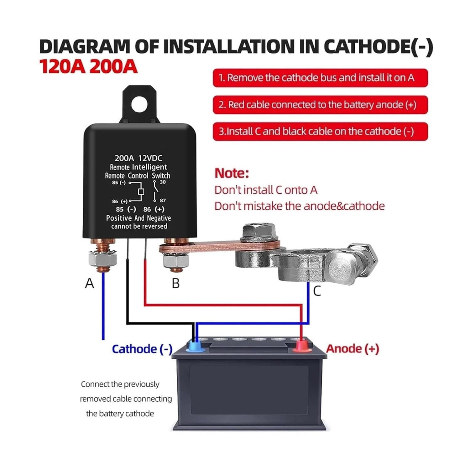 Wireless Remote Control Battery Relay Switch, Battery Disconnect Switch, 12V/24V Cut Off Isolator Master Switches, for Car Truck Boat