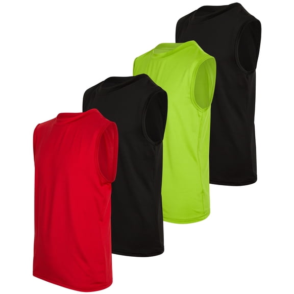 Black Bear Boys' Athletic Tank Tops - 4 Pack Dry Fit Performance Muscle Shirts for Boys (Sizes:4-18)