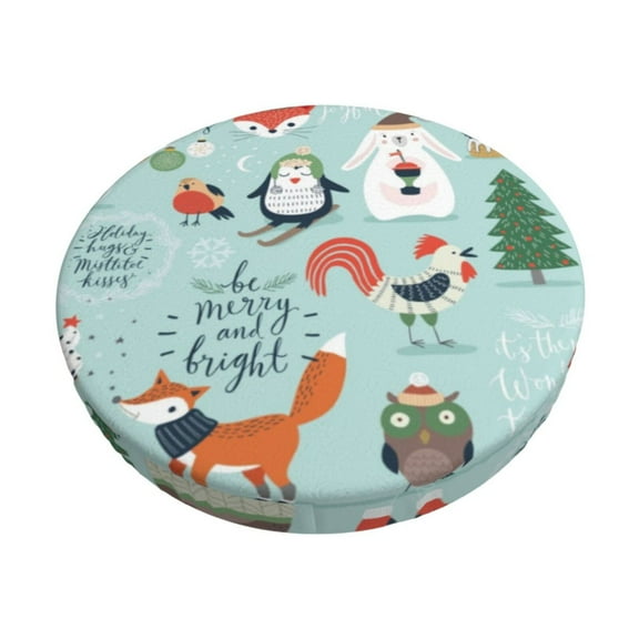 Naloa Christmas Winter Animals Round Bar Stool Cushion Cover 12-14 inch, Fits Kitchen, Office, Restaurant Chairs - 12 inch